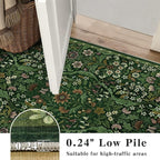 Round Rug 6ft Dark Green Washable Floral Circle Rug,Vintage Boho Botanical Round Area Rugs, Non-Slip Soft Low-Pile Circular Carpet for Bedroom,Kids Room,College Dorm,Home Decor