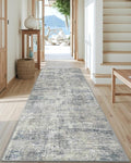 DEXI Hallway Runner Rug 3x8, Modern Abstract Non Slip Thin Soft Runners Carpet, Stain Resistant Washable Indoor Rug for Hallway Entryway Kitchen Laundry Room Living Room, Blue