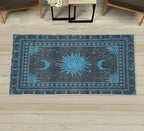 Ambesonne Sun and Moon Decorative Rug, Bohemian Artwork Design of Crescent Solar Ornament Esoteric Stars Ornaments, Quality Carpet for Bedroom Dorm and Living Room, 2' 5" x 5', Sky Blue