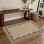 Scalloped Easy Jute Entryway Rug 2x3 Indoor Outdoor Front Door Mat Washable Non Slip Farmhouse Neutral Low Pile Small Rug for Entryway Proch Kitchen
