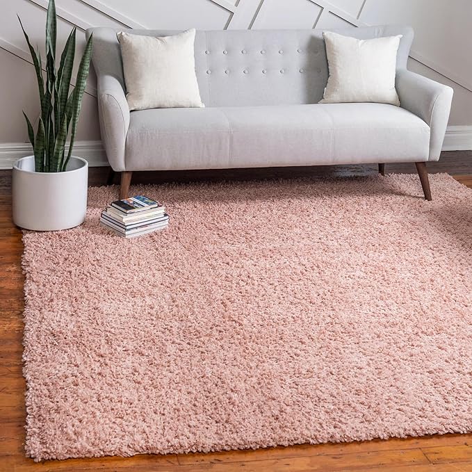 Unique Loom Davos Shag Collection Area Rug - Solid (3' 3" Square, Dusty Rose)