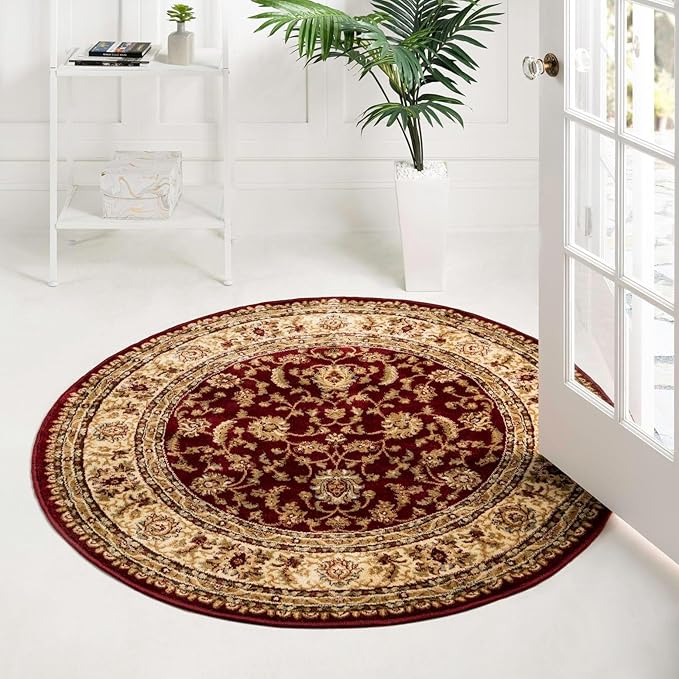 Unique Loom Voyage Collection Traditional Oriental Classic Intricate Design Area Rug (5' 0 x 5' 0 Round, Red/Gold)
