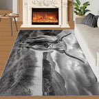 Highland Cattle Rugs for Bedroom - 4x5 Area Rug - Black White Highland Cattle Rugs for Living Room, 3D Natural Landscape Rug, Non-Slip Washable Home Decor Carpet