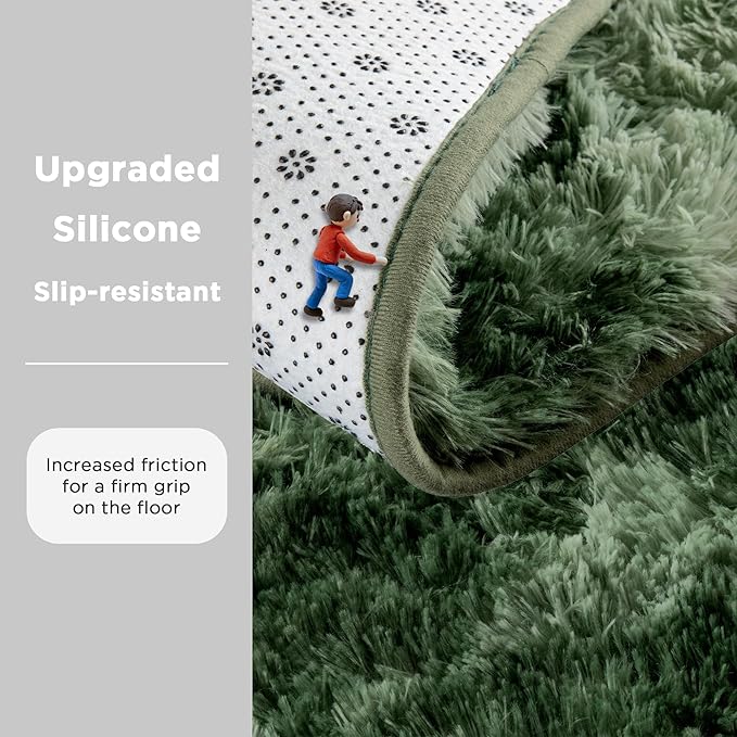 Andency Soft Area Rugs for Living Room Bedroom, 5x8 Fluffy Shaggy Bedside Rug, Non-Slip Large Shag Fuzzy Plush Carpets for Bedroom Kids Dorm Nursery Home Decor Aesthetic, Tie-Dyed Army Green
