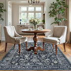 KILOCOCO Area Rug 4x6 Entryway Rug Washable Printed Vintage Floral Rubber Backed Non Slip Indoor Kitchen Rugs for Laundry Room Playroom Bedroom Living Room Moroccan Area Rugs, Navy/Charcoal
