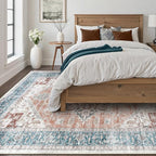 LIVEBOX 8x10 Washable Area Rug - Large Vintage Tribal Living Room Rug Oriental for Bedroom, Non-Slip Retro Medallion Carpet Print Distressed for Dining Room Guest Office