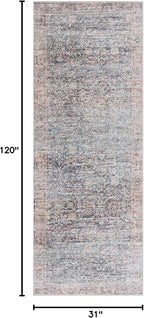 Bloom Rugs Caria Washable Non-Slip 10 ft Runner - Ocean Blue/Brick Traditional Runner for Entryway, Hallway, Bathroom, and Kitchen - Exact Size: 2'6" x 10'