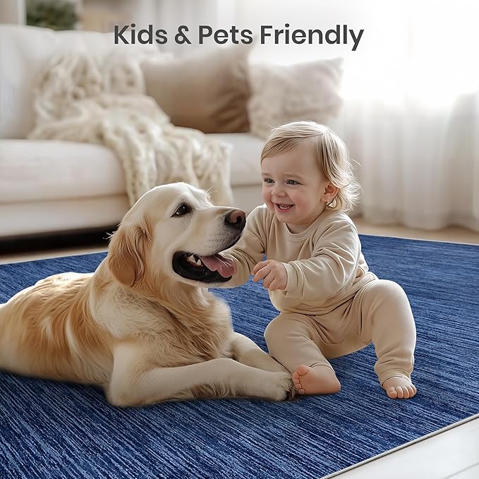 Valenrug Washable Rugs 5x7 - Non Slip 5x7 Area Rugs for Living Room, Stain Resistant Area Rugs for Bedroom, Foldable Machine Washable Area Rug(5'x7', Navy)
