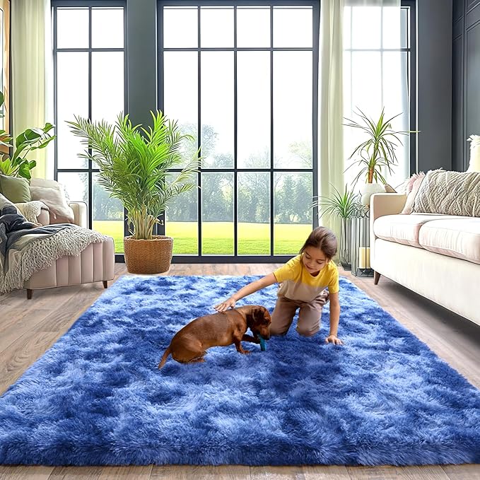 Fluffy Area Rugs for Living Room, Soft Shaggy Carpets for Living Room, Upgrade Anti-Skid Fuzzy Rugs for Kids' Room, Perfect Decor for Modern Home Tie Dye Blue 6x9 Feet