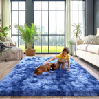Fluffy Area Rugs for Living Room, Soft Shaggy Carpets for Living Room, Upgrade Anti-Skid Fuzzy Rugs for Kids' Room, Perfect Decor for Modern Home Tie Dye Blue 6x9 Feet