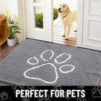 Smiry Dog Door Mat for Muddy Paws, Absorbent Dirt Trapper Non Slip Quick Dry Washable Chenille Mat for Mud Dogs, Entry Rug for Indoor and Outdoor (30x20 Inches, Grey and White)