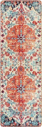 Lahome Floral Washable Kitchen Runner Rug - 2x6 Hallway Entryway Runner Rug, Oriental Medallion Distressed Non-Slip Mat, Bohemian Low-Pile Floor Carpet Runners for Bathroom Laundry Bedside, Orange