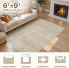 6x9 Area Rugs Living Room: Washable Large Vintage Rug Neutral Non-Slip Soft Stain Resistant Indoor Carpet for Bedroom Nursery Dining Room Under Table Bed Home House Office Playroom - Brown
