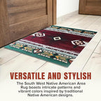 YHSF South West Native American Area Rug C318 - Easy Clean, Thick, Soft, Durable Native Tribal American Indian Inspired Rug for Bedroom/Living Room and More - Burgundy, 3 Feet x 4 Feet 7 Inches