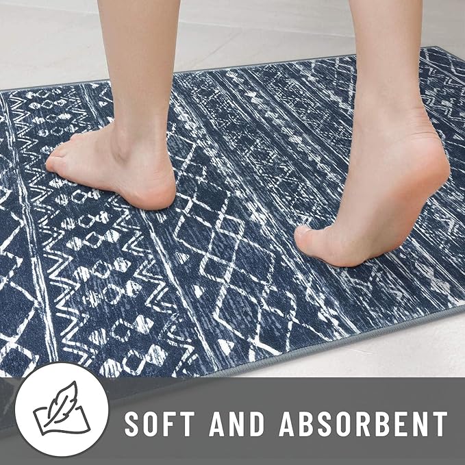 KUTA Moroccan Rugs for Entryway, 2x3 Navy Blue Entrance Small Area Rug, Non-Slip Washable Ultra Soft Vintage Geometric Low-Pile Indoor Door Mat Floor Carpet for Kitchen