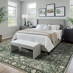 Area Rug 9×12 Washable Rugs for Bedroom, Vintage Floral Rug Soft Non Slip Stain Resistant Carpet for Living Room Dinning Room Kitchen Home Office Green Black