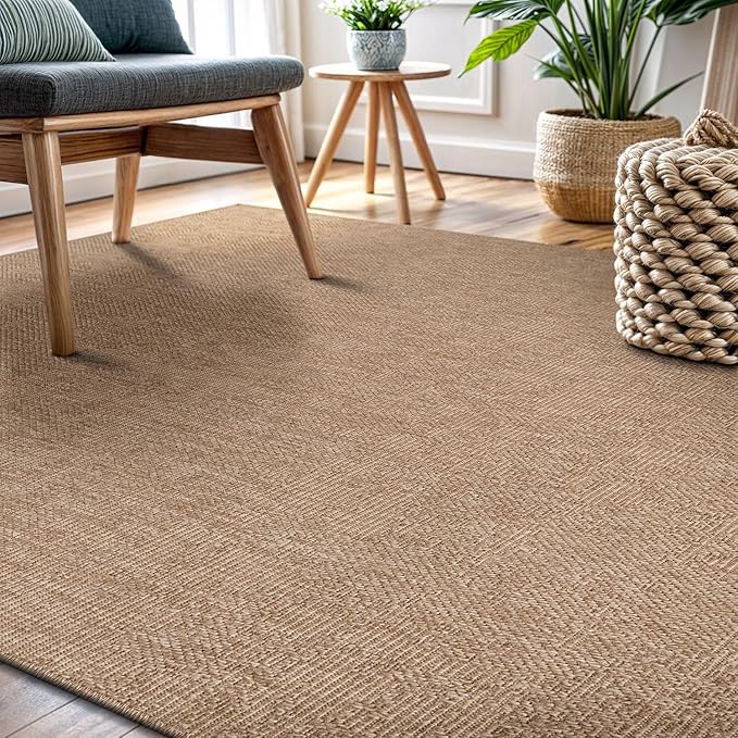 CAMILSON Easy Jute Rug 8x10, Indoor Outdoor Natural Color Fiber Area Rugs for Living Room Patio and Kitchen Rug, Solid Boho Woven Design, Easy-Cleaning, Washable Outside Carpet Alfombras (8 x 10)