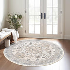 zesthome Washable Round Rug - 5ft Ultra-Thin Circle Area Rugs, Vintage Non-Slip Low Pile Rug for Living Room, Stain Resistant Rug for Bedroom, Entryway, Kitchen, Nursery
