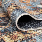 Bloom Rugs Washable Non-Slip 2' x 3' Rug - Blue/Orange Traditional Bordered Area Rug for Living Room, Bedroom, Dining Room, and Kitchen - Exact Size: 2' x 3'