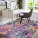 Washable Area Rugs 6'x9' Non-Slip Modern Abstract Soft for Living Room Entryway Bedroom Nursery, Print Pattern, Purple Orange Blue Green Rust Red Colorful