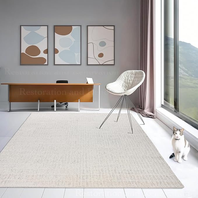Hand-Tufted 100% Wool Area Rug – Unique Modern Geometric Grid Pattern, Soft Plush Textured Carpet for Living Room, Bedroom, Dining Room & Entryway (Grey, 5' x 8')