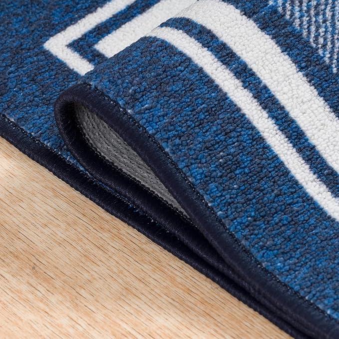 Beverly Rug Non Slip Area Rugs 2x7 Modern Bordered Non Skid Rubber Backing Soft Runner Rug for Living Dining Room Easy to Clean Non Shedding Kitchen Bedroom Indoor Carpet 2 x 7 Navy