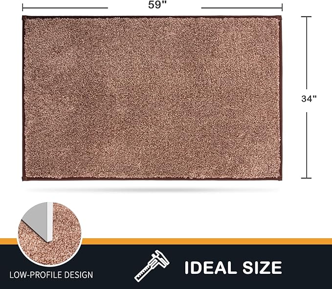 PURRUGS Dirt Trapping Door Mat 34" x 59", Non-Slip Machine Washable Entry Rug, Shoe Scraper, Dog Doormat, Super Absorbent Welcome Mat for Front & Back Door, Muddy Shoes & Paws, Brown-Light Cream