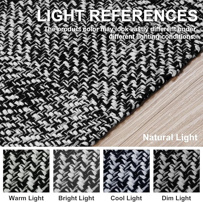 Collive Long Hallway Runner Rug 2.6' x 10', Washable Runners Indoor Entryway Rug, Black/Cream Braided Woven Kitchen Rugs Low-Profile Front Door Floor Carpet for Laundry Room Bedroom Doorway