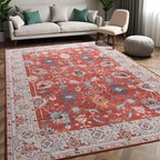 Area Rug for Living Room, 9x12 Washable Non Slip Large Faux Wool Throw Rug, 0.3″ Low Pile & Non-Shedding Boho Large Carpet Rugs for for Dining Room, Bedroom, Office (Red)