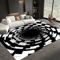 3D Illusion Swirl Area Rugs, 5x7ft, Modern Abstract Grid Black Hole Living Room Carpet, Geometric Black White Check Washable Carpets, Ultra Soft Cozy Shed Resistant Mat for Indoor