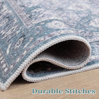 SERISSA Boho 8x10 Area Rugs Blue Grey, Washable Vintage Floral Large Living Room Rug Non-Slip, Ultra Soft Oriental Print Distressed Farmhouse Carpet for Dining Room Bedroom Dorm Office Home Decor