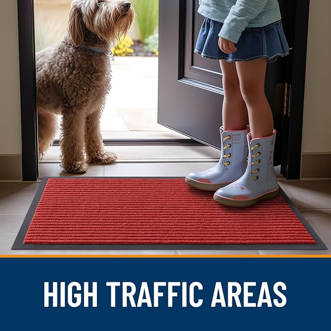 OLANLY Front Door Mat Indoor Outdoor Entrance, Waterproof Heavy Duty Doormat, Fade Resistant, Low Profile, Easy Clean Patio Porch Welcome Floor Mats for Entry, 71x47, Red