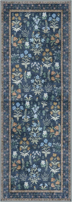 Boho Floral Machine Washable Runner Rug 2x6, Navy Kitchen Runner Rug Non-Slip, Super Thin Hallway Rug Runner Printed Faux Wool Soft Carpet for Entryway Bedroom Laundry Room Indoor