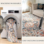 VK VK·LIVING Entryway Washable Rug 2'x3' Small Boho Bathroom Throw Area Rug Non Slip Doormat Indoor Front Door Machine Washable Carpet for Bathroom Kitchen Vintage (Blue Orange)