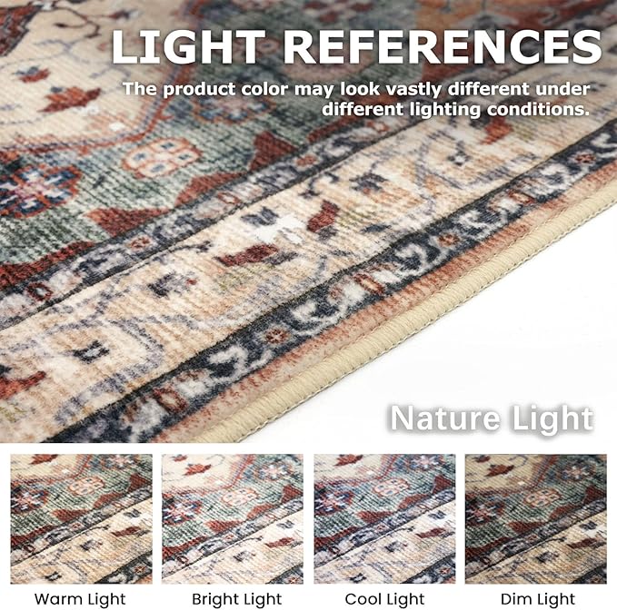 KOZYFLY Runners for Hallways 2.6x12 Ft Extra Long Washable Kitchen Boho Runner Rug for Entryway Indoor Rust/Orange/Blue Printed Faux Wool Stair Runner Floor Carpet Runner for Stair Kitchen Hall
