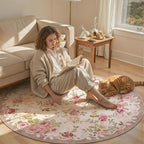 Lahome Floral Boho Round Rugs 6ft,Washable Round Rug for Dining Room Table,Circle Rugs for Living Room Large Round Carpet for Bedroom,Playroom,Nursery,Reading Corner
