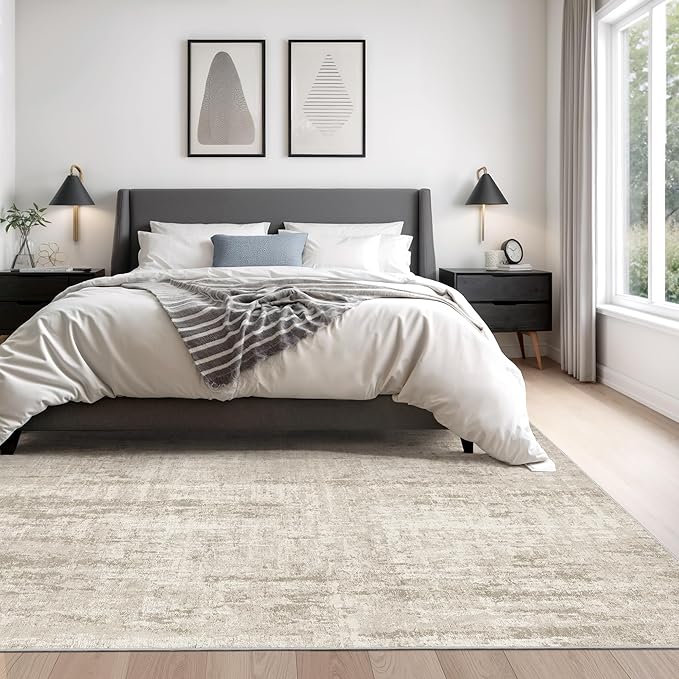 Valenrug Washable Rug 6x9 - Stain Resistant 6x9 Area Rugs for Living Room, Non Slip Backing Printed Rugs for Bedroom, Folable Machine Washable Area Rug(Beige,6'x9')