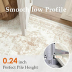 Runner Rug 3x7 Cream Hallway Washable Beige Carpet Non Slip Vintage Medallion Beige Carpet Low Pile Soft Distressed Retro Indoor Long Rug for Entryway Kitchen Bathroom Laundry Bedroom