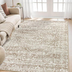 Lahome 4x6 Area Rug Living Room - Washable Office Rug Soft Dorm Rugs for Bedroom Non-Slip Ultra-Thin,Neutral Boho Print Farmhouse Indoor Rug for Entryway Classroom Taupe, 4'x6'