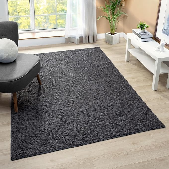 LUXE WEAVERS Modern Farmhouse Smoke 9x12 Washable Area Rug, Anti-Slip Diamond Pattern Carpet