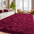 Burgundy Plush Rug for Living Room Fuzzy Carpet for Bedroom Dorm, Non-Slip High Pile Rug, Shag Rug for Playroom Nursery Home Office Decor 9X12 Ft