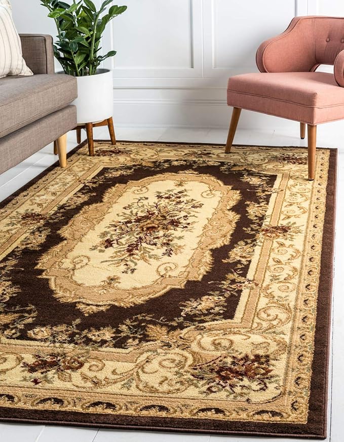 Unique Loom Versailles Collection Traditional Classic Floral Motif Area Rug (5' 0 x 8' 0 Rectangular, Brown/ Ivory)