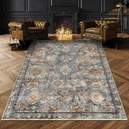 RUGSURE Washable Area Rugs - Perfect for Living Room, Bedroom, Kids Room, Nursery - Stain & Water Resistant Non-Slip, Pet & Child Friendly, Vintage Tribal Area Rugs (Turmeric and Grey, 4' x 6')