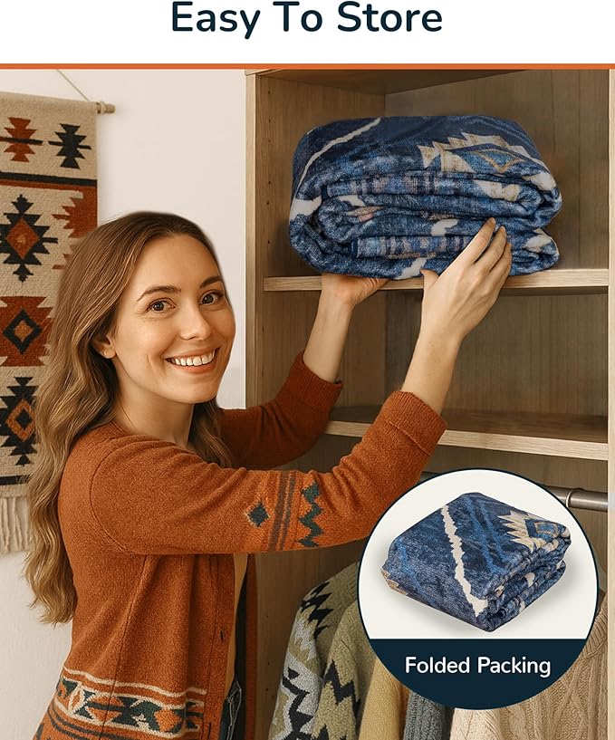 Area Rug 2x6 Rug Machine Washable Non-Slip Low Pile Print Pattern Western Rug for Living Room Bedroom Entryway Tribal Series -Darkblue
