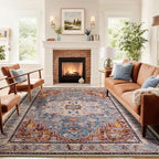 Washable Area Rugs 5x7, Low Pile Soft Vitnage Distressed Rug for Bedroom, Living Room, Dining Room, Non-Slip, Low Pile, Rust Brown