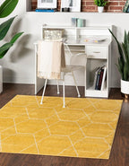 Unique Loom Trellis Frieze Collection Area Rug - Geometric (3' Square, Yellow/ Ivory)