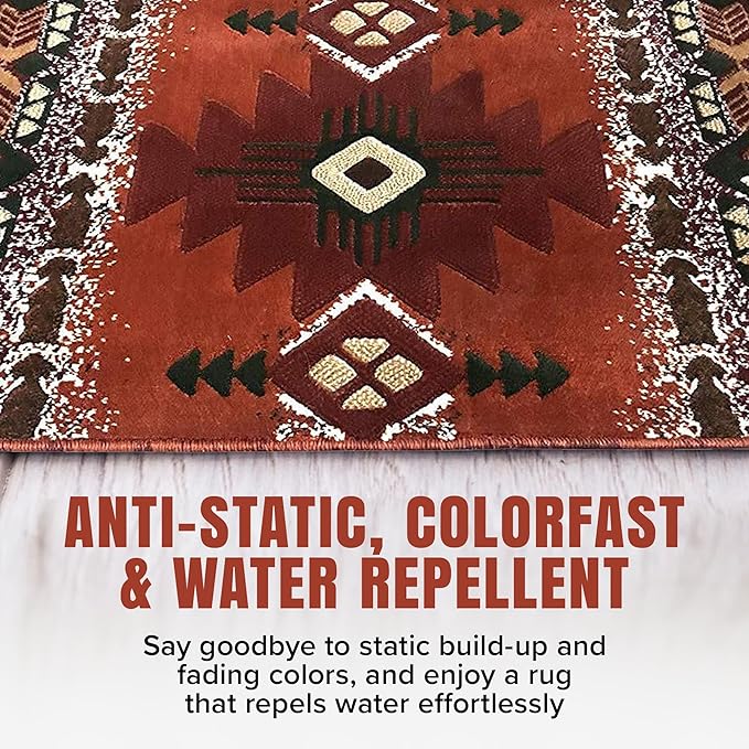 YHSF South West Native American Area Rug C318 - Easy Clean, Thick, Soft, Durable Native Tribal American Indian Inspired Rug for Bedroom/Living Room and More - Rust, 2 Feet x 3 Feet 4 Inches
