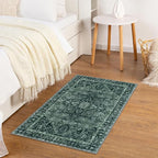 KOZYFLY Small Area Rug 2x3 Ft Rugs for Entryway Washable Boho Entry Rug Non Slip Door Mat Indoor Entrance Faux Wool Vintage Printed Kitchen Rug Throw Rugs for Entrance Kitchen, Dark Green