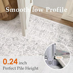 Gray Area Rug 5x8 Machine Washable Vintage Living Room Distressed Non Slip Carpet Traditional Indoor Bedroom Grey Retro Floral Accent Throw Large Rug for Office Kitchen Bathroom Dining Room