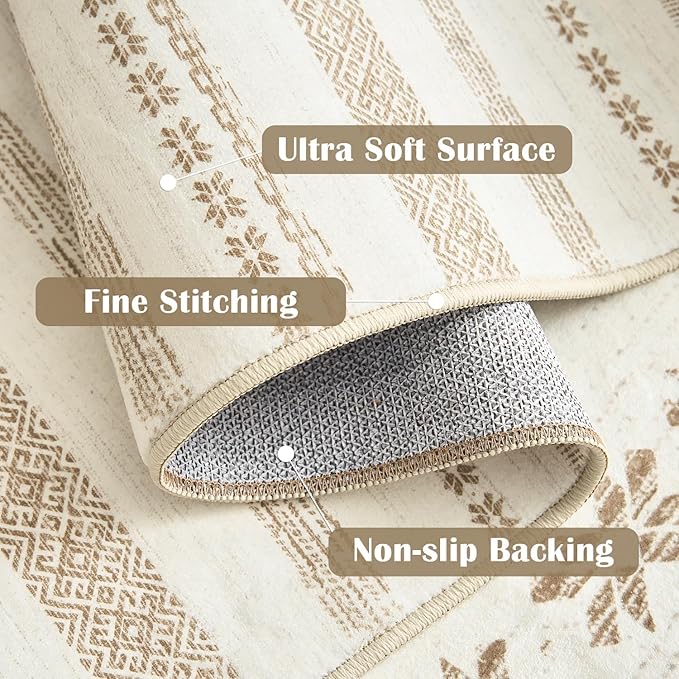 jinchan Moroccan Boho 3x5 Area Rugs for Entryway - Machine Washable Soft Throw Rug Bohemian Design Non-Slip Carpet for Entrance Living Room Kitchen Bedroom (3‘x5', Beige)